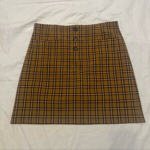 LOFT Outlet Petite Brown Plaid Mini Skirt 12P | Button Front Preppy